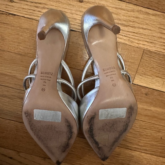 Schutz Silver Lela Heeled Mules Size 7 - Picture 5 of 5